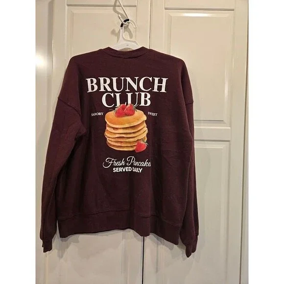 Wild Fable Oversized BRUNCH CLUB Sweatshirt - Burgundy - Womens XS - NEW - Picture 4 of 5